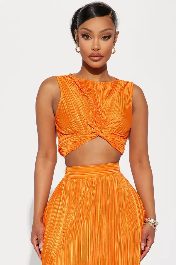Playing Games Plisse Skirt Set - Orange