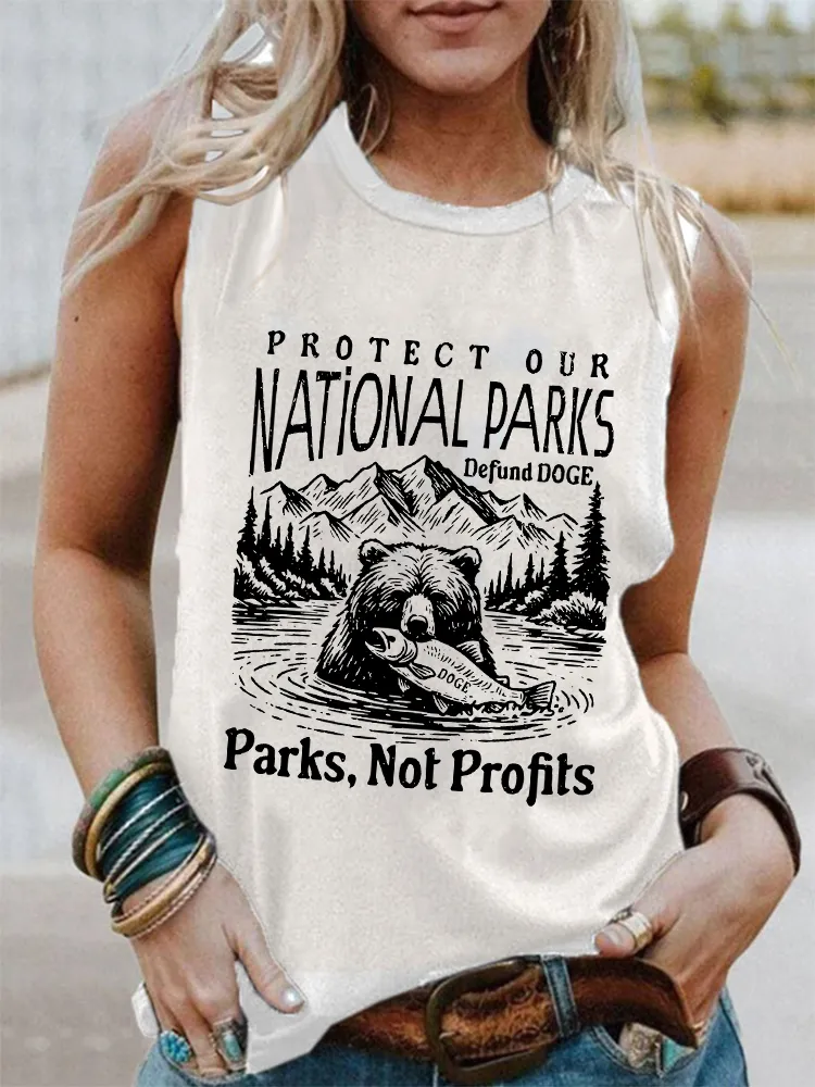 Women'S Round-Neck Sleeveless Vest With Protect Our National Parks Defund Doge Parks, Not Profits Prints