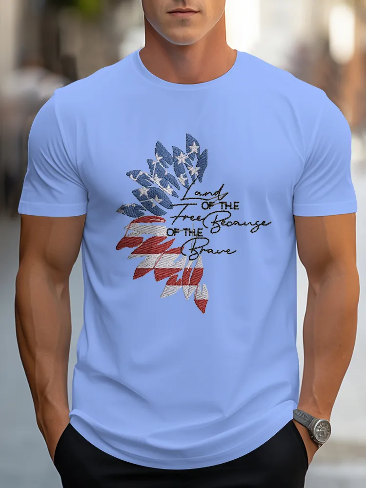 Man'S Land Of The Free Because Of The Brave Round-Neck Short-Sleeved T-Shirt