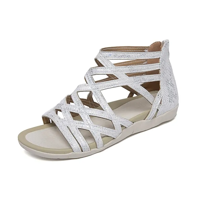 Women's Sandals Wedge Sandals Gladiator Sandals Roman Sandals Plus Size Outdoor Daily Beach Summer Wedge Heel Open Toe Vintage Casual Minimalism Canvas Zipper Solid Color Dark Grey Leopard Black