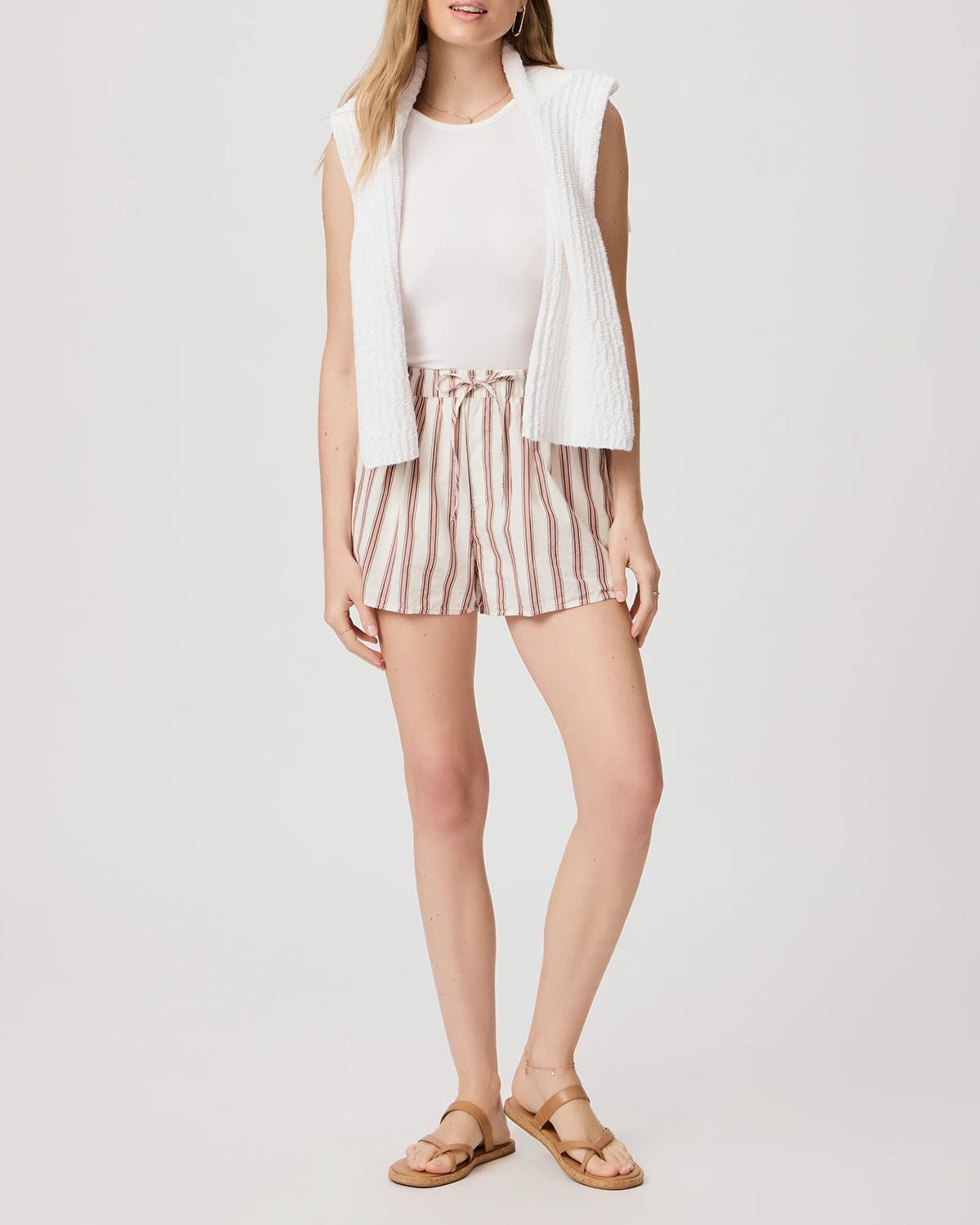 White And Red Striped Shorts