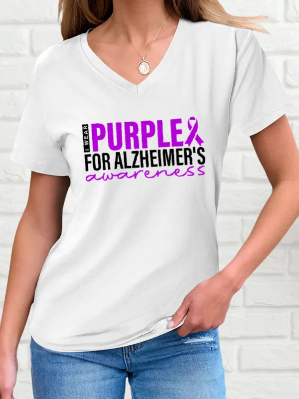 Women'S V-Neck Short-Sleeved T-Shirt I Wear Purple For Alzheimer'S Awareness Prints
