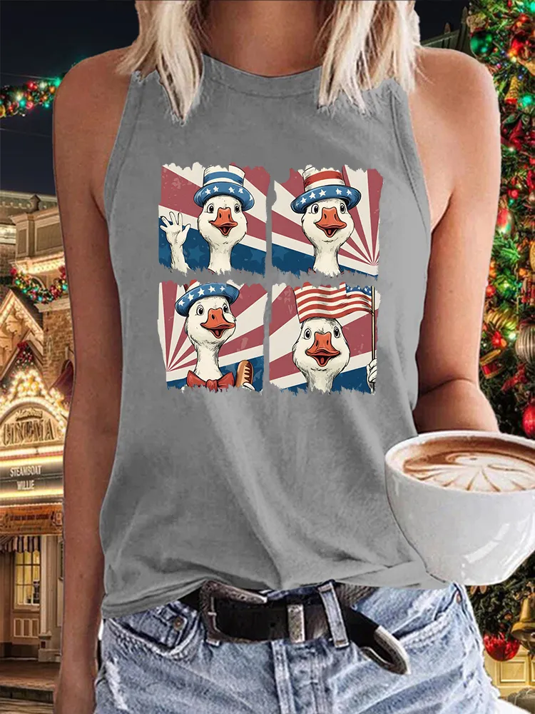 Women'S Independence Day, Big White Goose National Flag, Round-Necked Sleeveless Vest