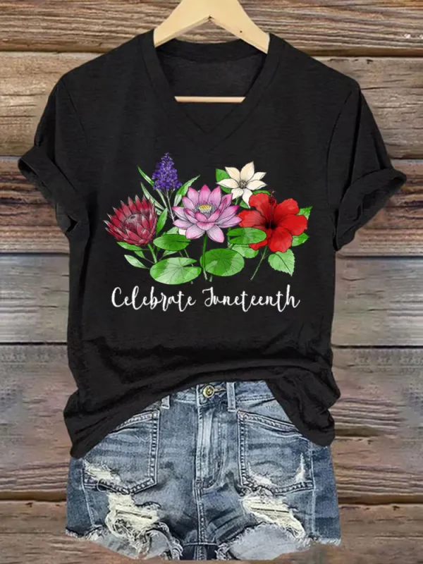 Women'S V-Neck T-Shirt Celebrate Juneteenth