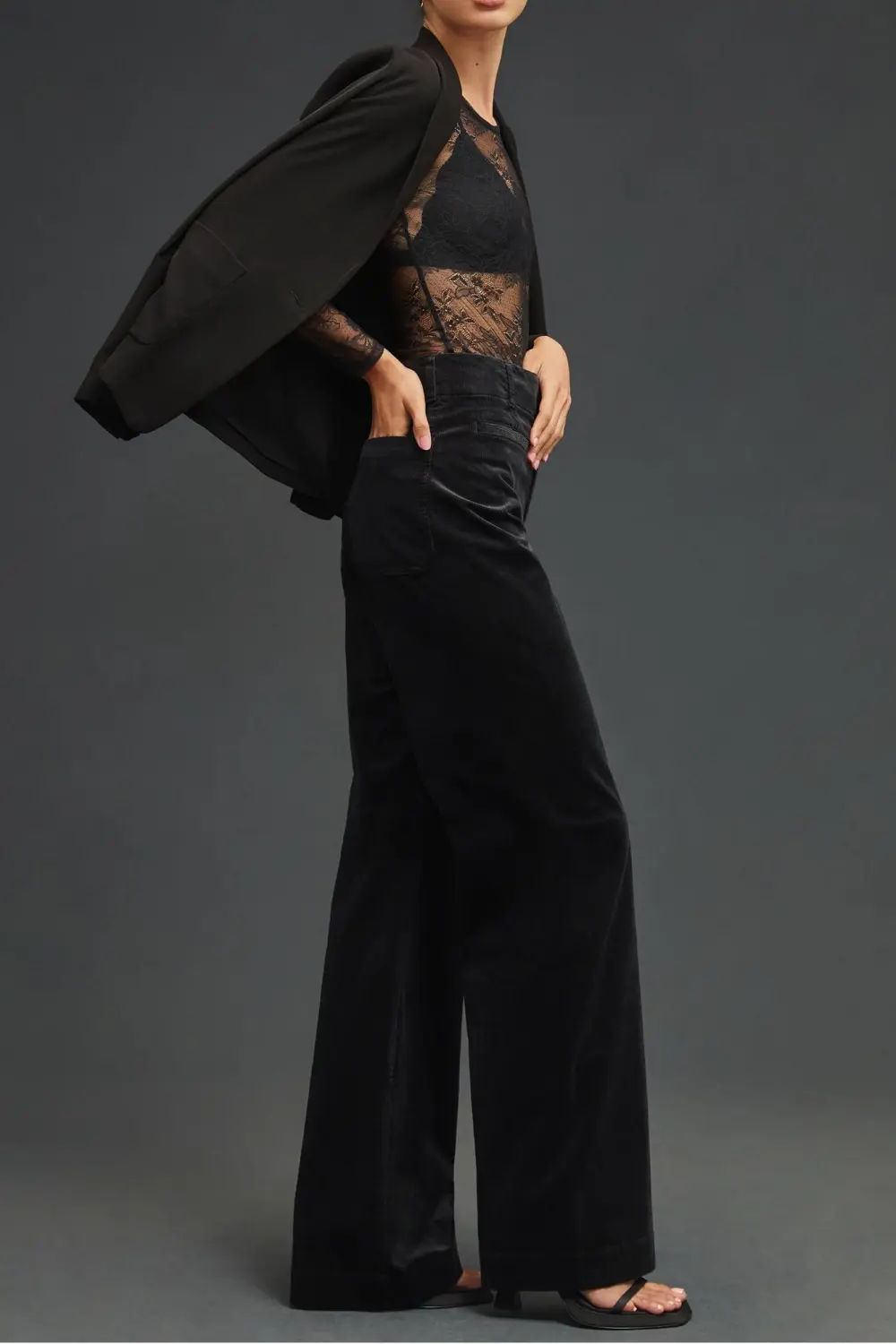 Black Stretch Wide-Leg Pants