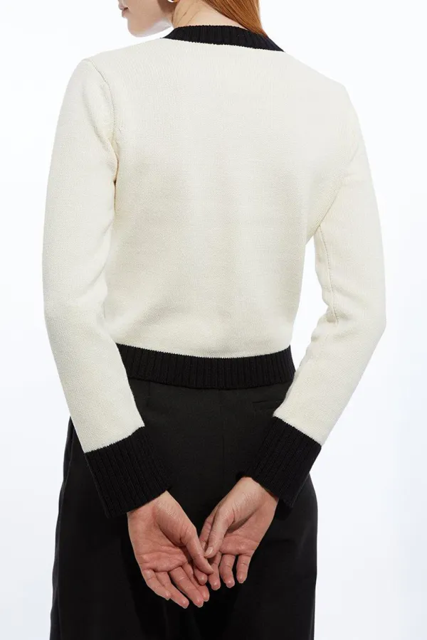 Cotton Cropped Knit Boxy Cardigan