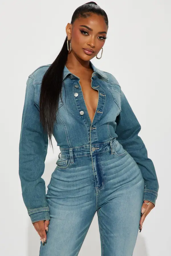 Playing Games Denim Jumpsuit - Denim