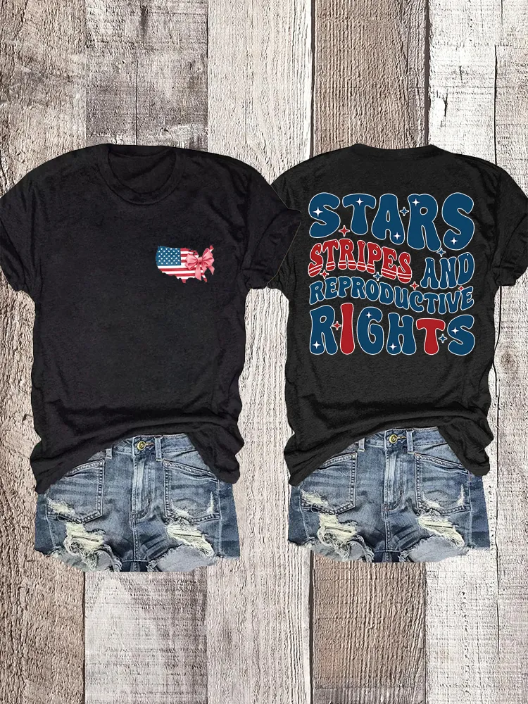 Woman'S Stars Stripes And Reproductive Rights Crew Neck Short Sleeve T-Shirt