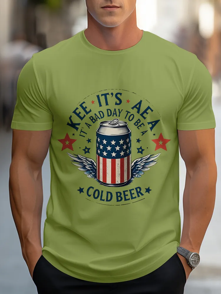 Man'S Kee It'S Aea Cold Beer Round-Neck Short-Sleeved T-Shirt