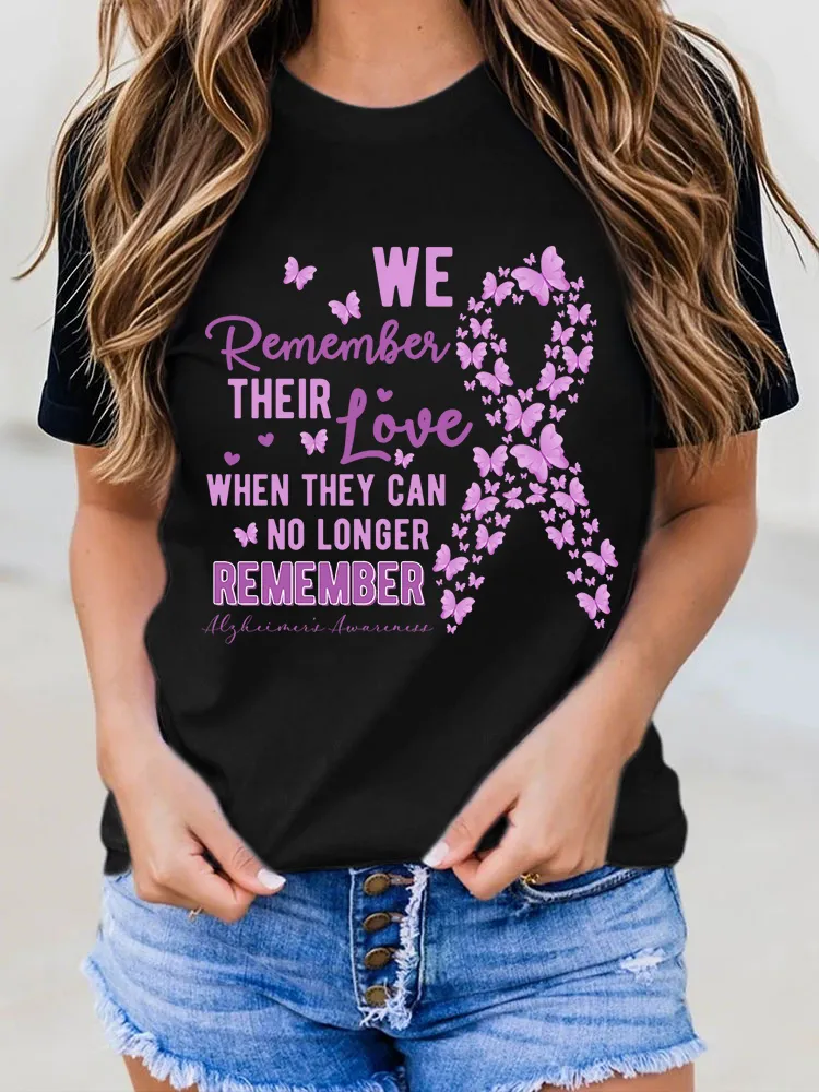 Women'S We Remember Their Love When They Can No Longer Remember Alzheimer'S Awareness Round-Neck T-Shirt