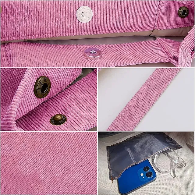 Men's Women's Kid's Tote Tote Sling Shoulder Bag Canvas Tote Bag Corduroy Shopping Daily Rivet Pattern Solid Color Floral Print Deep Purple zebra Wine Red