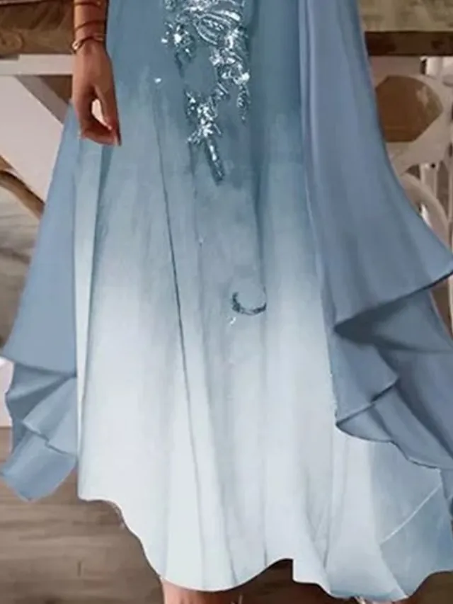 Women‘s Casual Dress Dress Set Two Piece Dress Long Dress Maxi Dress Blue Half Sleeve Print Ruched Summer Spring Fall V Neck Basic Daily Date 2023 S M L XL XXL 3XL