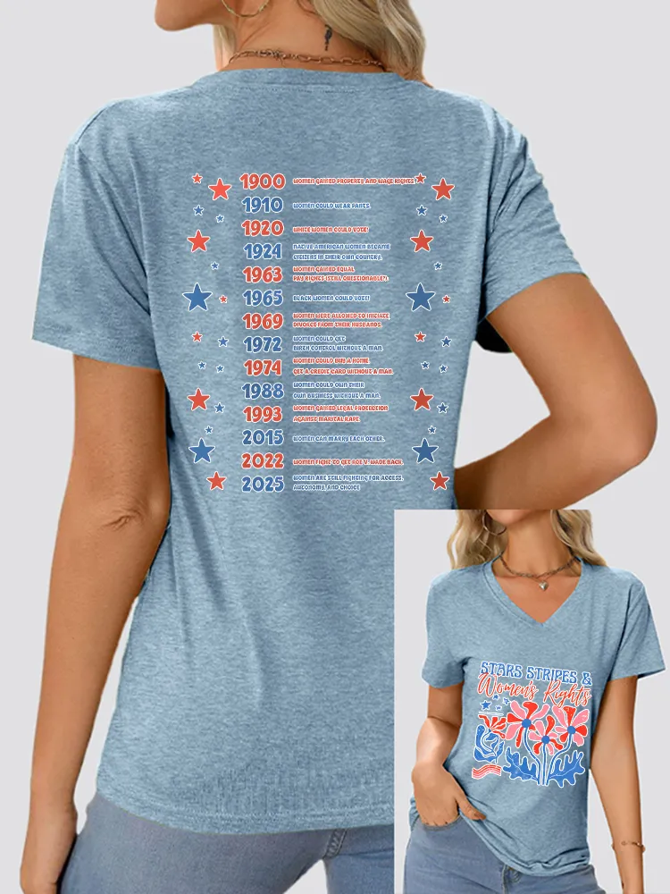Woman'S Stars Stripes And Women'S Rights V-Neck Short Sleeve T-Shirt