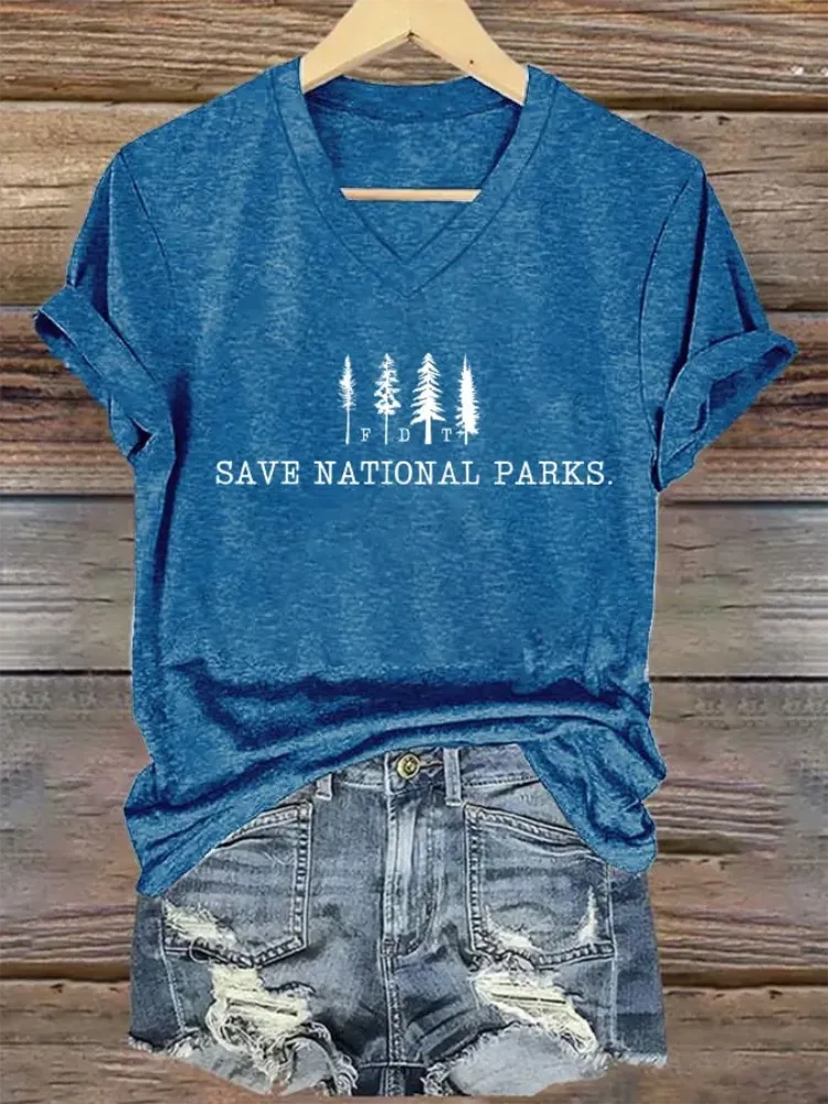 Woman'S Save National Parks V-Nack Short Sleeve T-Shirt