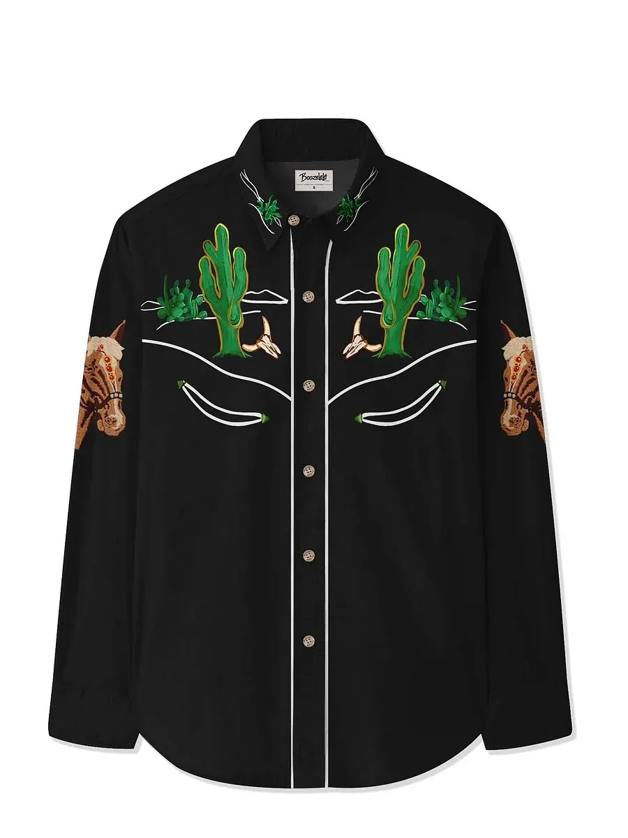 Men's Classic Western Cactus Long Sleeves Shirt