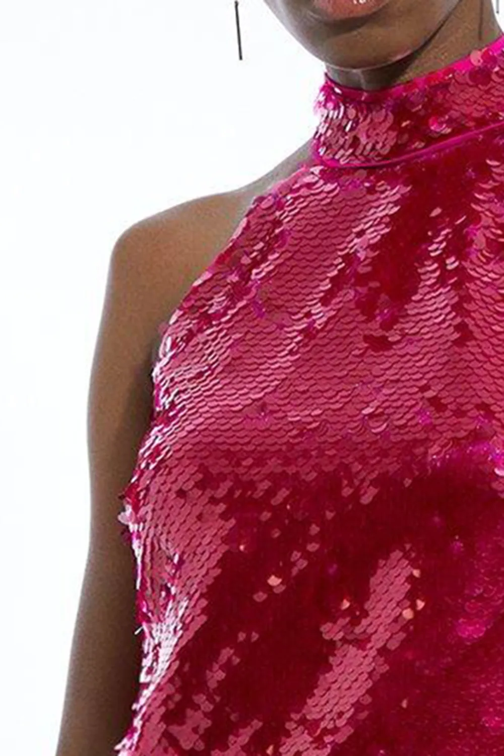 Layered Sequin Woven Halter Top