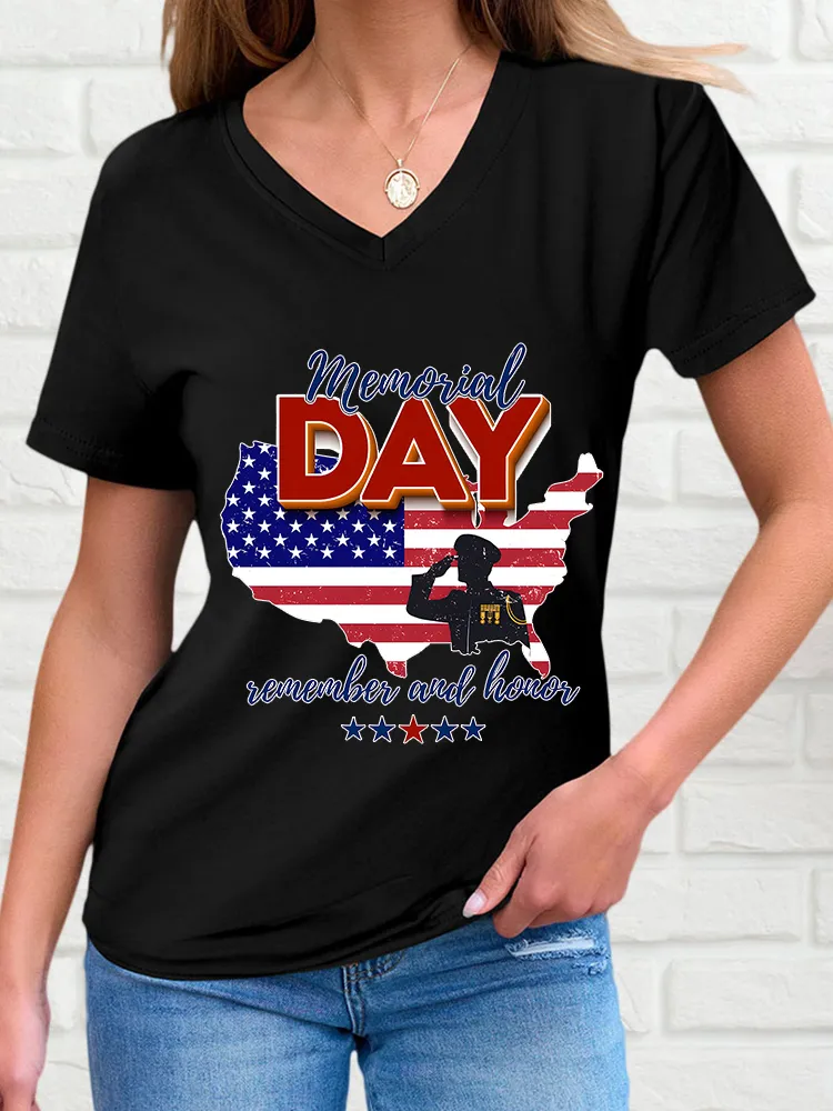 Woman'S Memorial Day Remember And Honor V-Neck And Short Sleeves T-Shirt