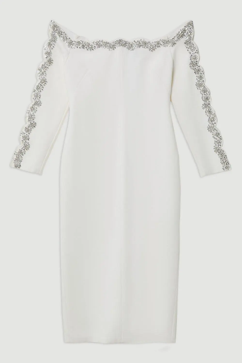 Crystal Embellished Scalloped Bardot Tailored Midaxi Dress