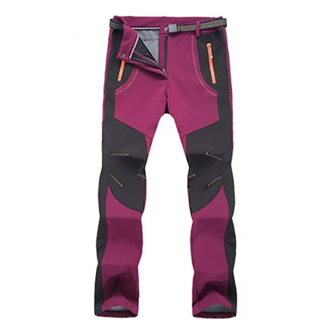 Women's Fleece Lined Pants Waterproof Hiking Pants Black Trousers Softshell Pants Winter Outdoor Thermal Warm Windproof Lightweight Elastic Waist Bottoms Army Green Burgundy Orange Camping