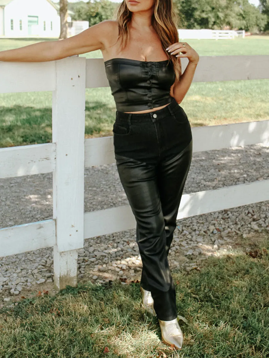 Vintage Faux Leather Slim Pants
