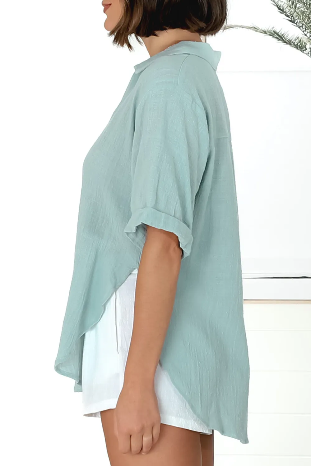 Light Blue Linen Short Sleeve Shirt