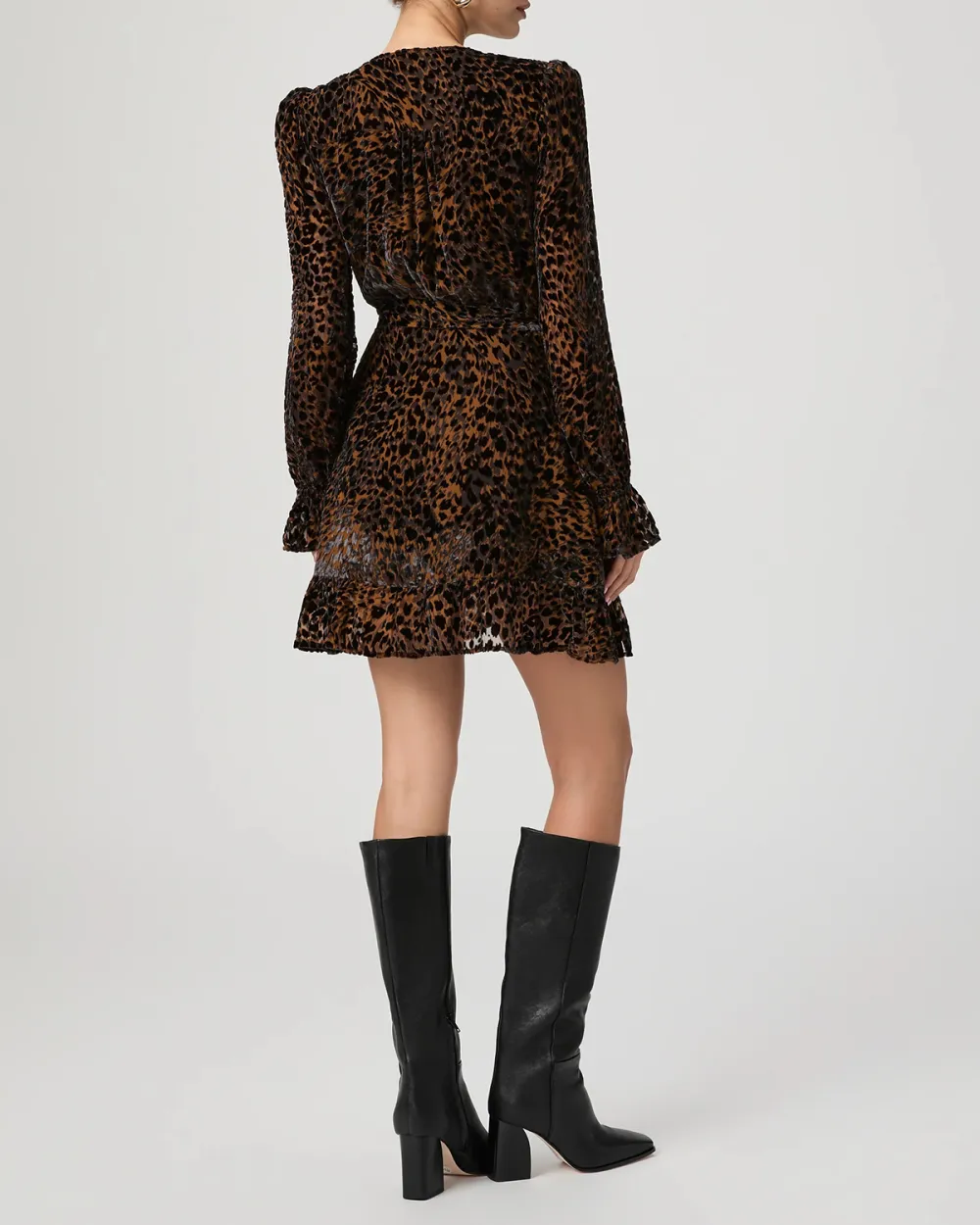Brown Leopard Print Long Sleeve Mini Dress