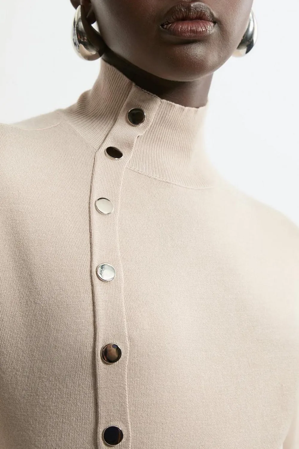 Viscose Blend Popper Detail Knit Jumper
