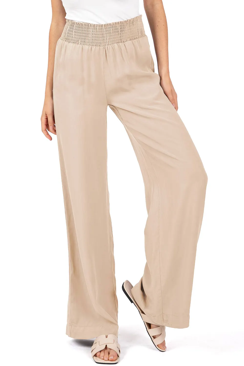 Gray Elastic - Waist Wide - Leg Pants