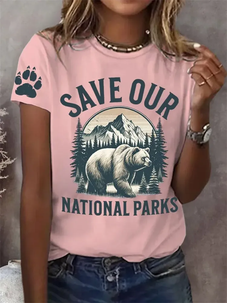 Woman'S Save Our National Parks Round-Nack Short Sleeve T-Shirt
