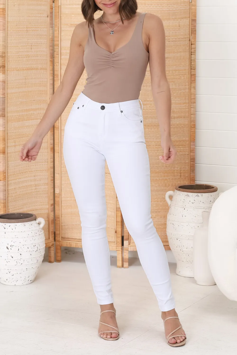 White High Rise Skinny Denim Pants
