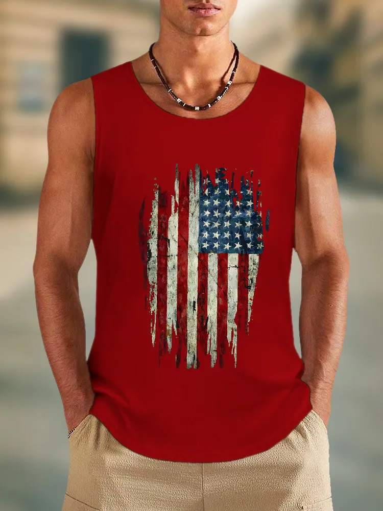 Men'S Stars And Stripes Print Round-Necked Vest