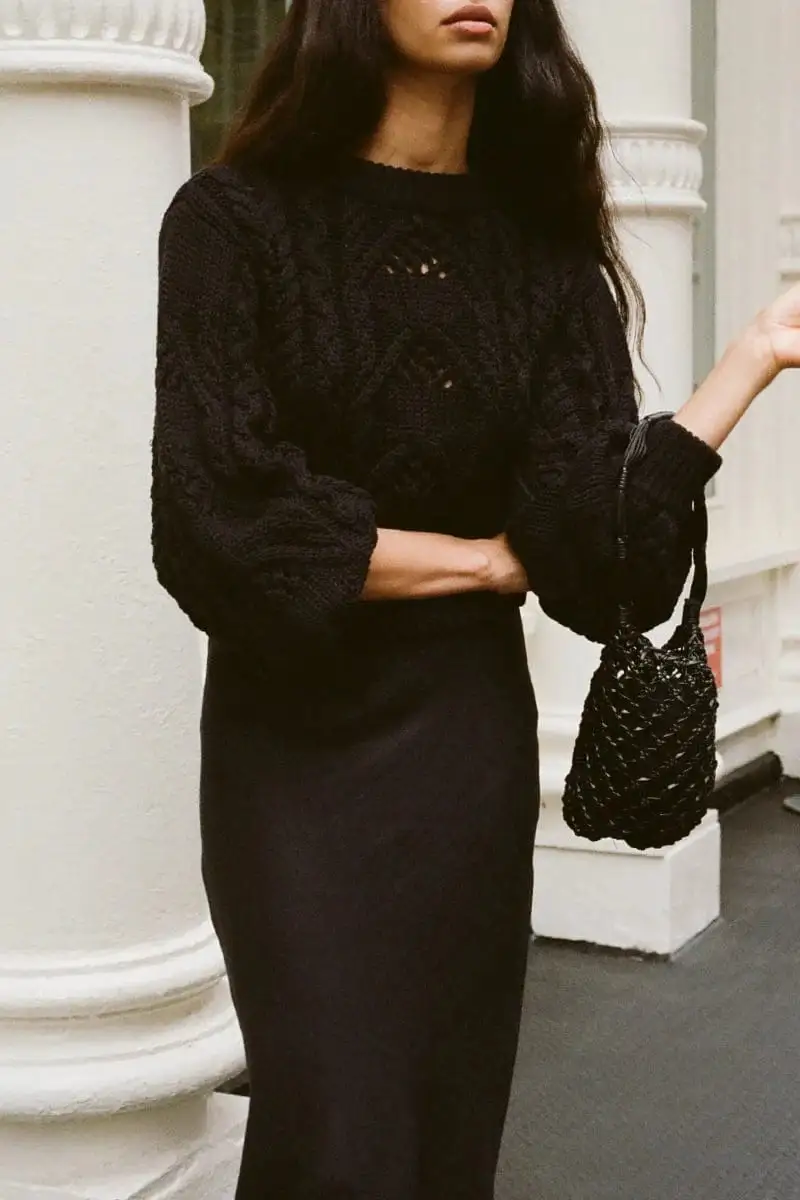 Cable Knit Black Sweater