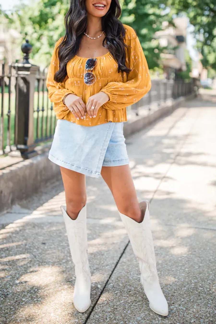 Mustard Floral Babydoll Blouse