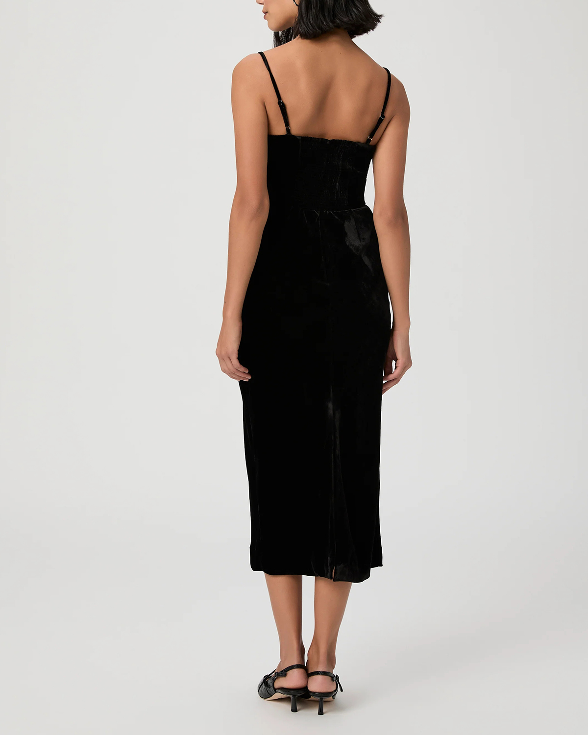 Black Velvet Spaghetti Strap Midi Dress