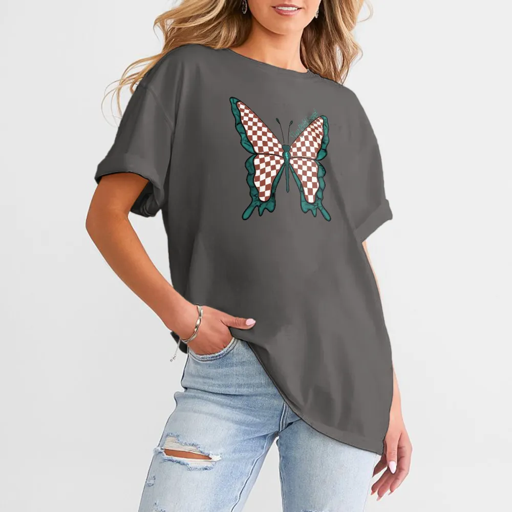 Red And White Checkerboard Butterfly T-Shirt