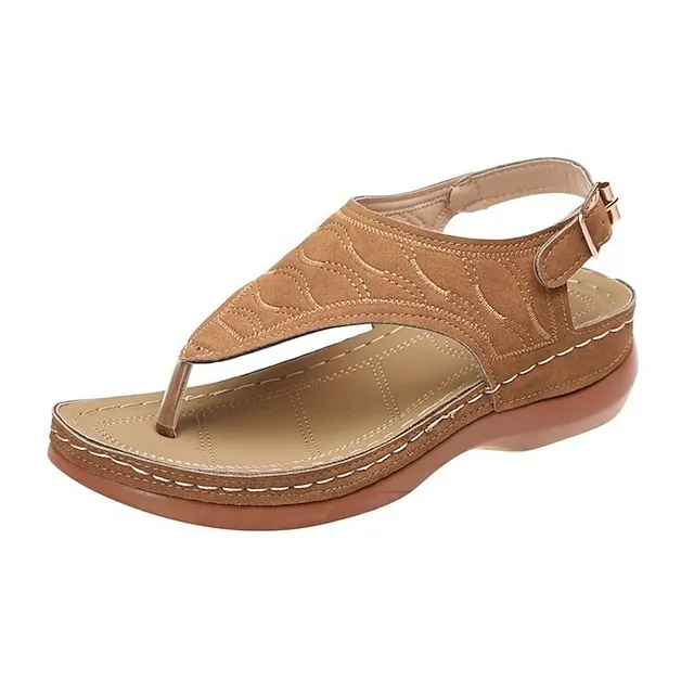 Women's Sandals Wedge Sandals Plus Size Daily Summer Buckle Wedge Heel Open Toe Casual PU Leather Ankle Strap Solid Colored Black Red Blue