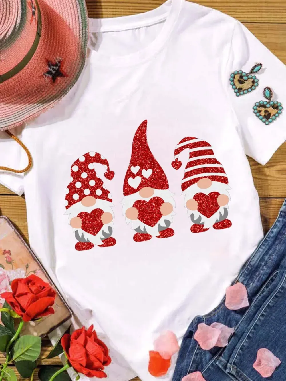 Valentine's Day Gnomes Crew Neck T-Shirt