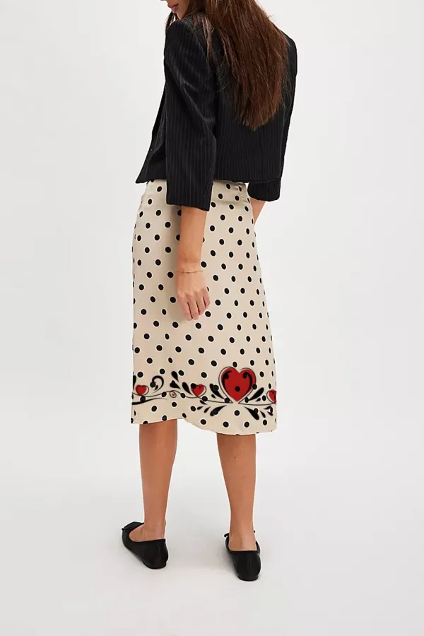Polka Dot Print Midi Skirt