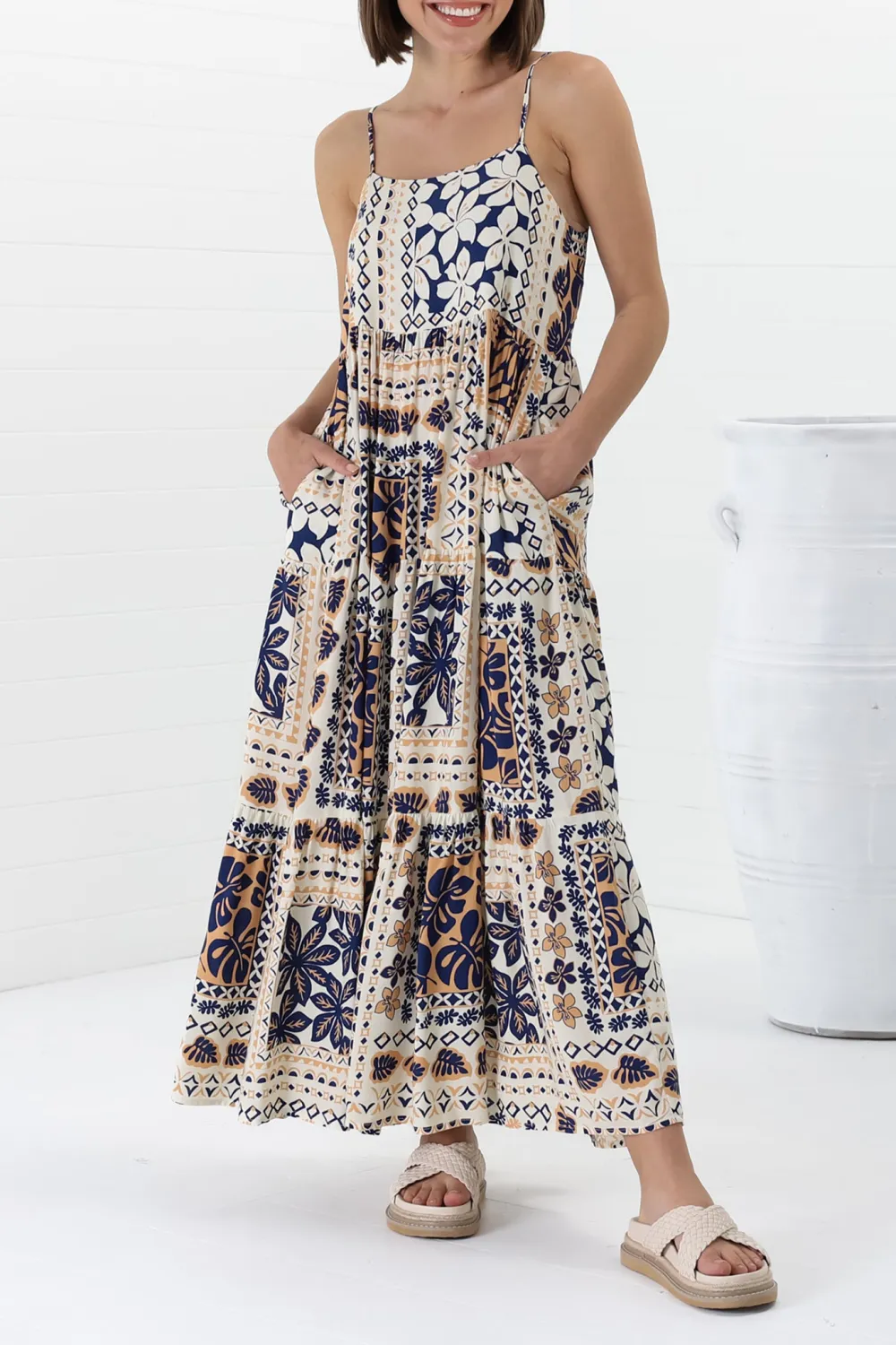 Multicolor Patchwork Print Maxi Dress