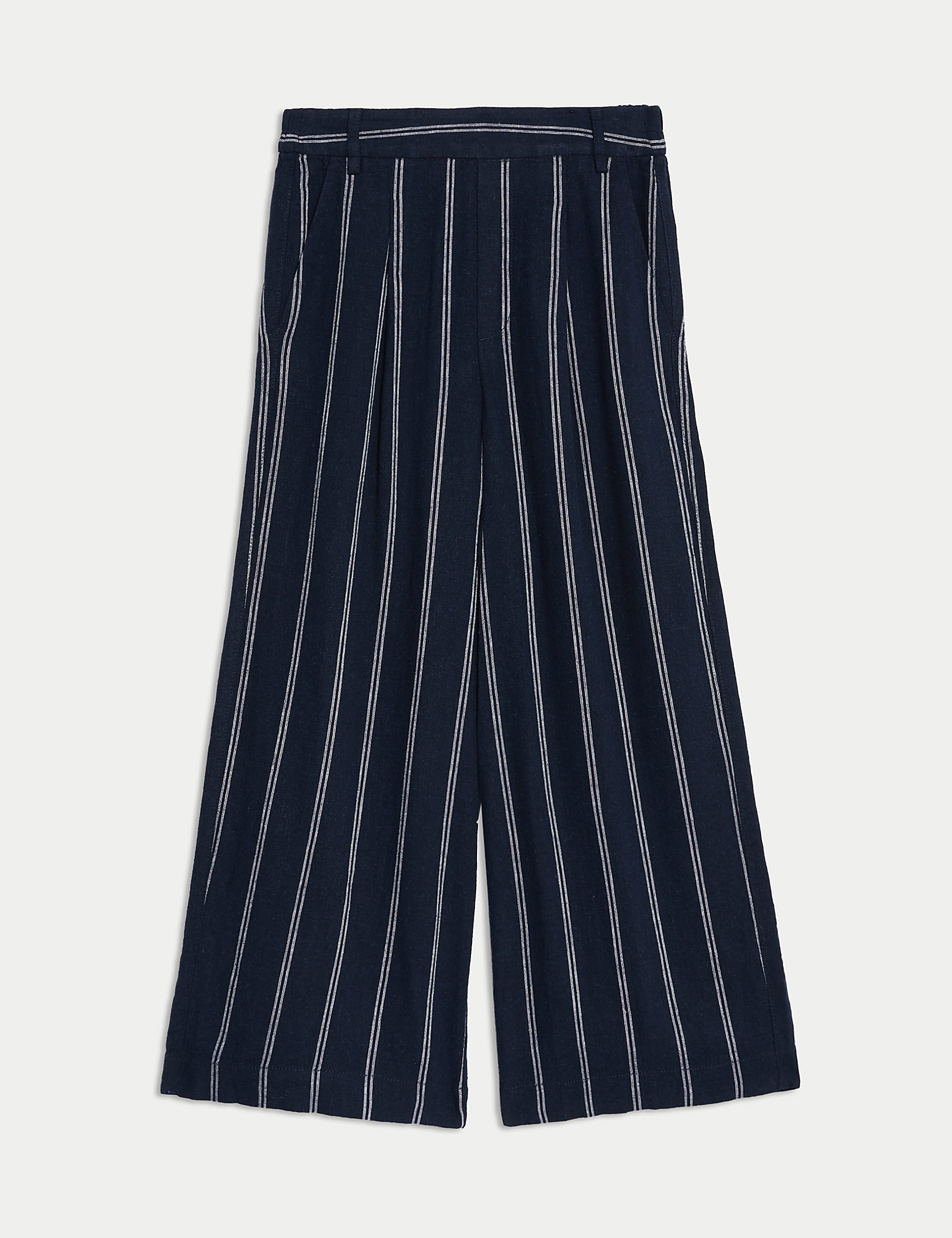 Linen Striped Wide Leg Trousers