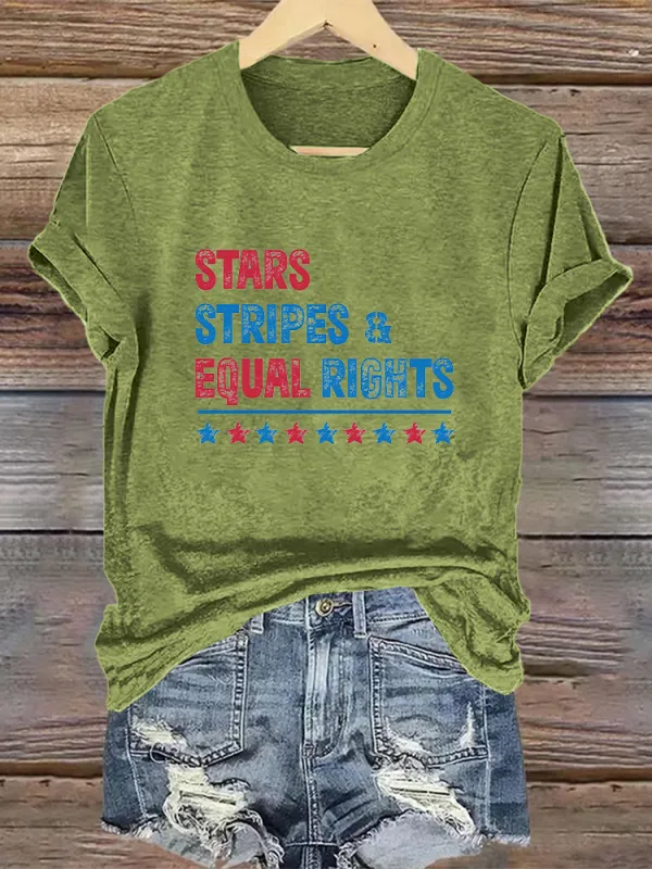 Woman'S Stars Stripes Equal Rights Crew Neck Short Sleeve T-Shirt