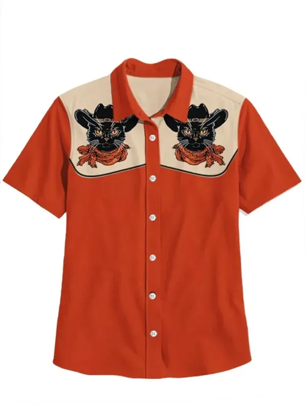 Western Vintage Kitten Short Sleeve Shirt