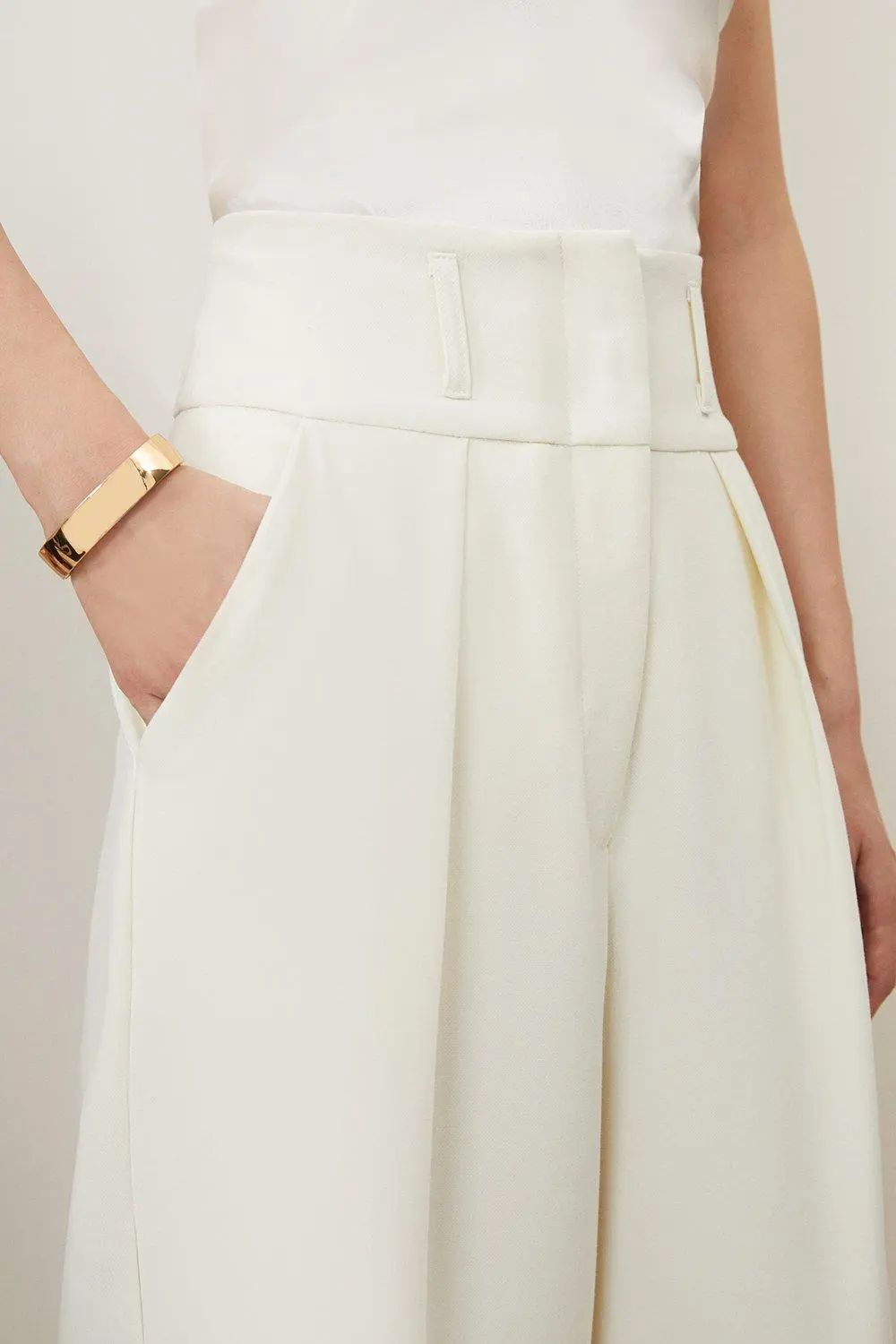 Compact Stretch Essential Tailored High Waist Wide Leg Trouser