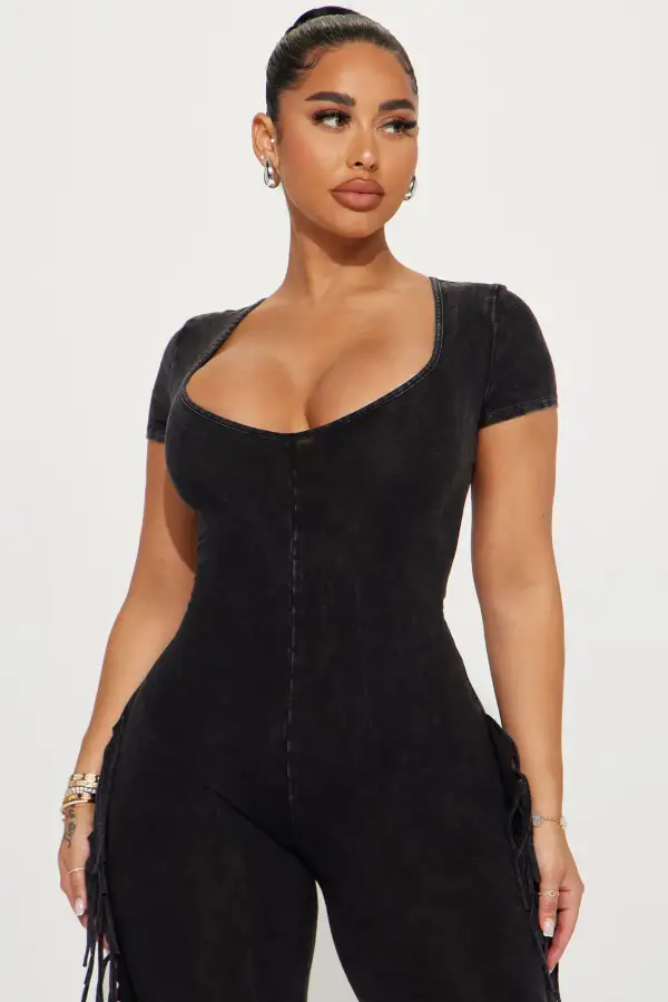Carry Me Higher Fringe Jumpsuit - Black