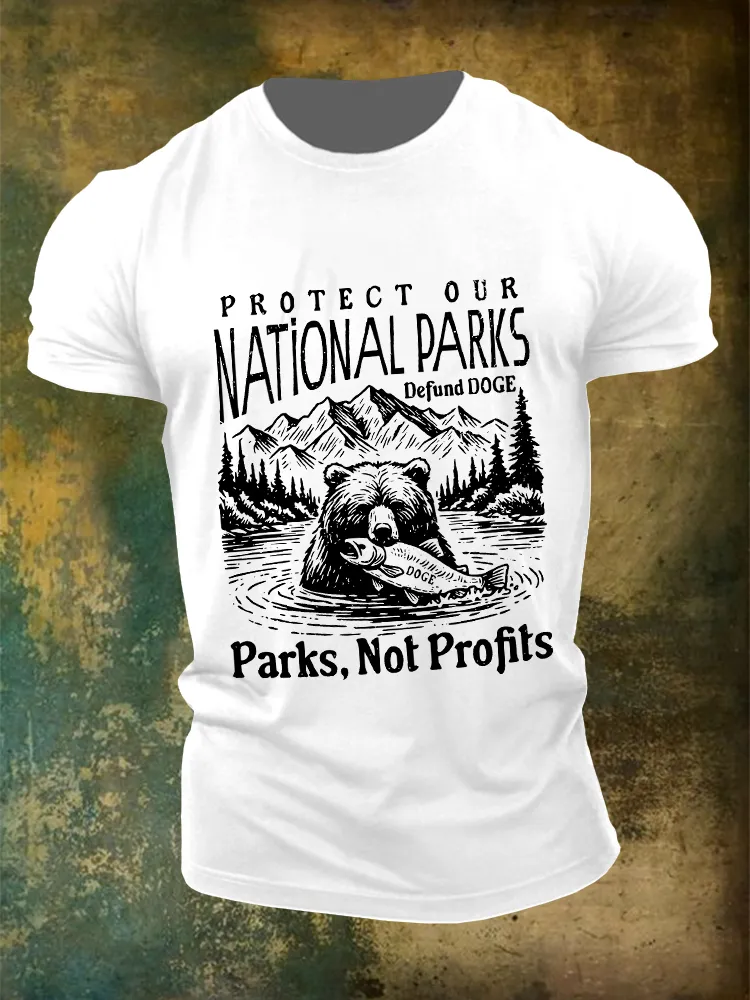 Men'S Protect Our National Parks Defund Doge Parks, Not Projects Round-Neck T-Shirt