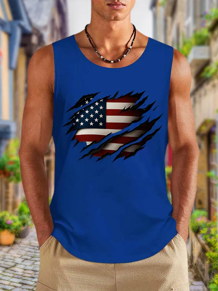 Men'S Broken National Flag Round-Necked Sleeveless Vest