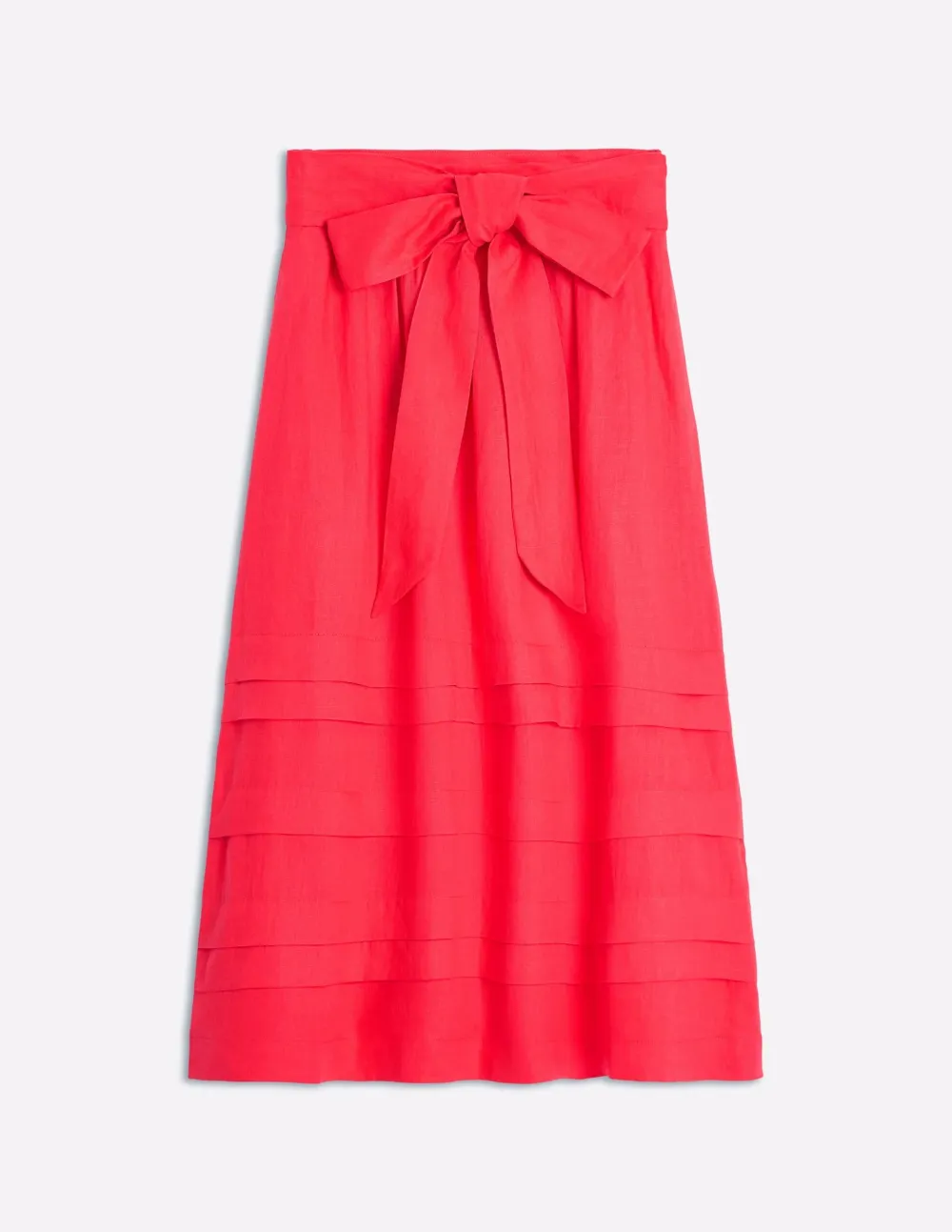 Coral Red Tiered Linen Midi Skirt
