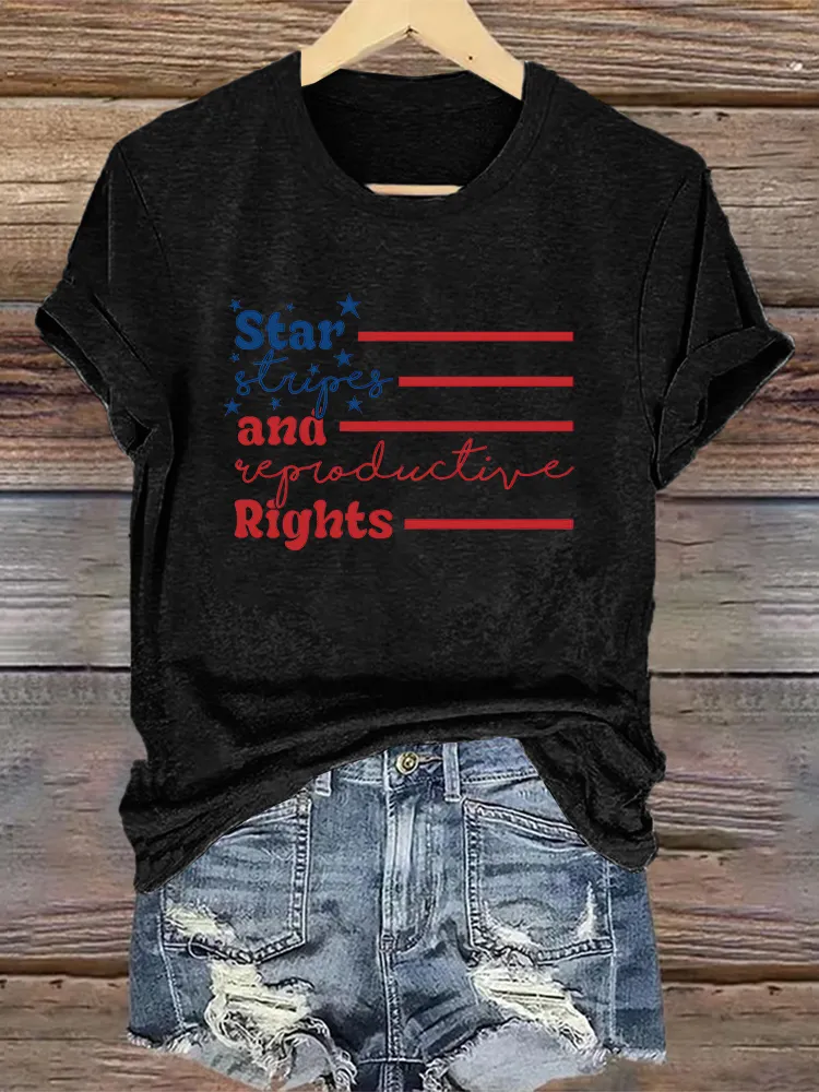 Woman'S Star And Rights Crew Neck Short Sleeve T-Shirt