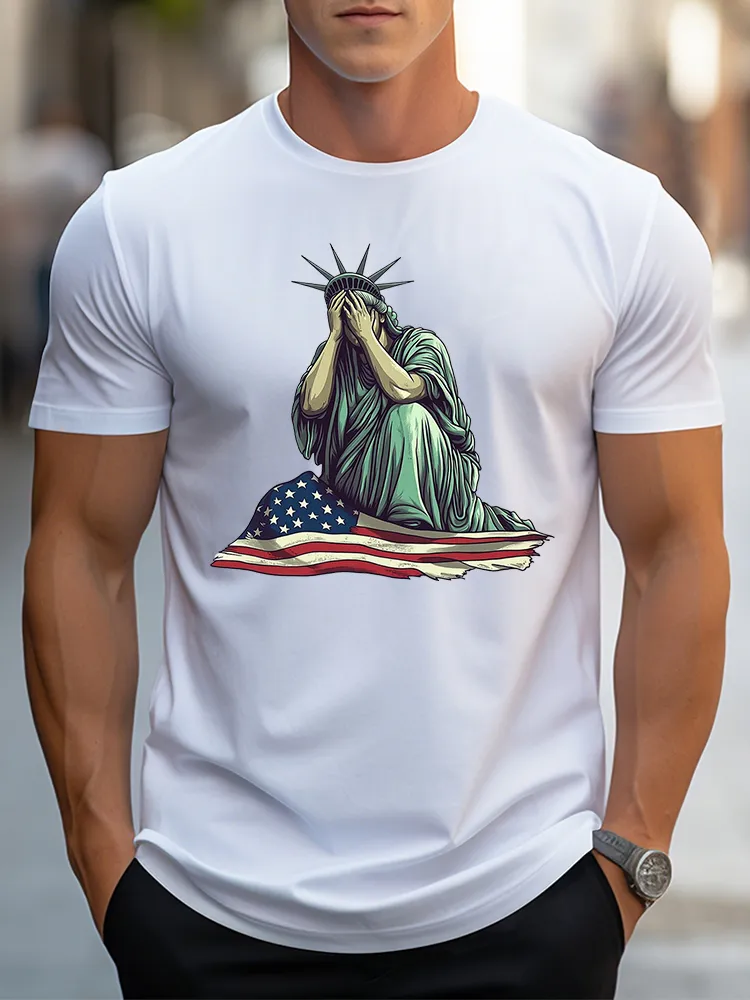 Man'S The Statue Of Liberty Round-Neck Short-Sleeved T-Shirt