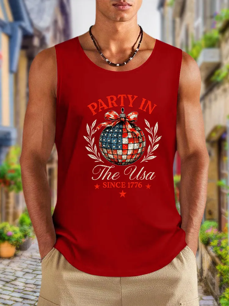 Men'S Party In Since 1776 Print Round-Necked Sleeveless Vest